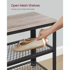 Banc de rangement à chaussures robuste à 3 niveaux avec étagères en treillis métallique, organiseur autoportant pour entrée de chaussures et de rangement, 30 x 100 x 45 cm
