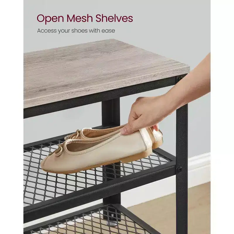 Banc de rangement à chaussures robuste à 3 niveaux avec étagères en treillis métallique, organiseur autoportant pour entrée de chaussures et de rangement, 30 x 100 x 45 cm