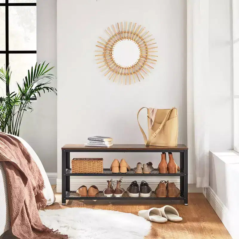 Banc de rangement à chaussures robuste à 3 niveaux avec étagères en treillis métallique, organiseur autoportant pour entrée de chaussures et de rangement, 30 x 100 x 45 cm