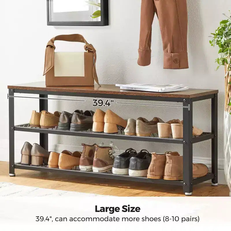 Banc de rangement à chaussures robuste à 3 niveaux avec étagères en treillis métallique, organiseur autoportant pour entrée de chaussures et de rangement, 30 x 100 x 45 cm