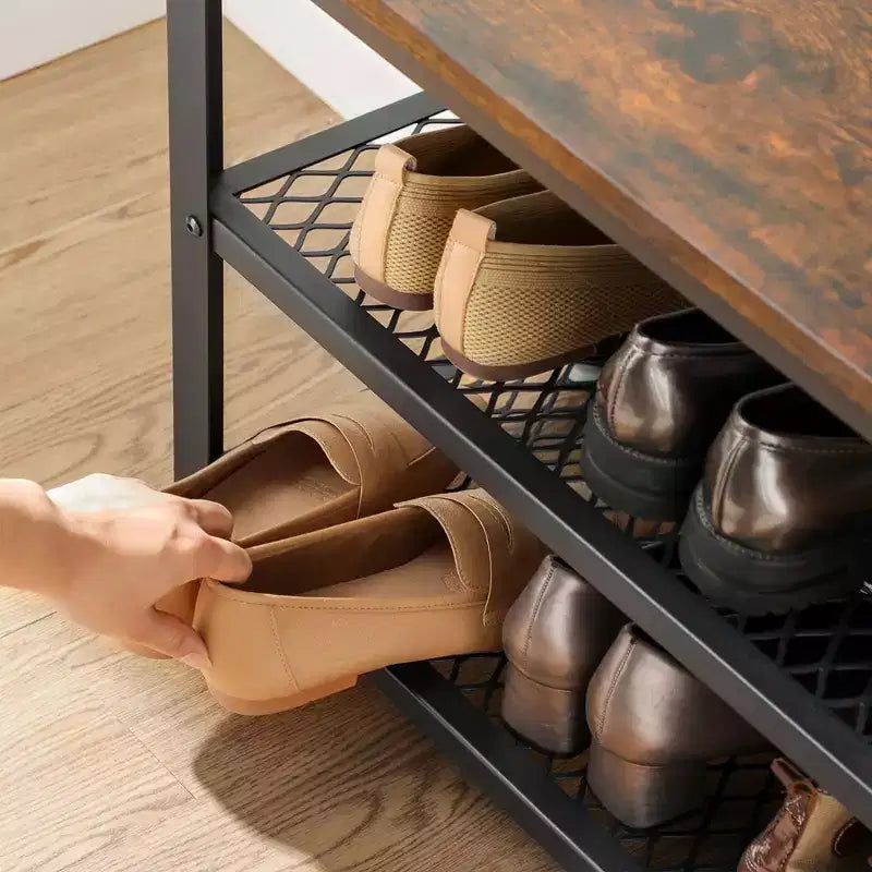 Banc de rangement à chaussures robuste à 3 niveaux avec étagères en treillis métallique, organiseur autoportant pour entrée de chaussures et de rangement, 30 x 100 x 45 cm