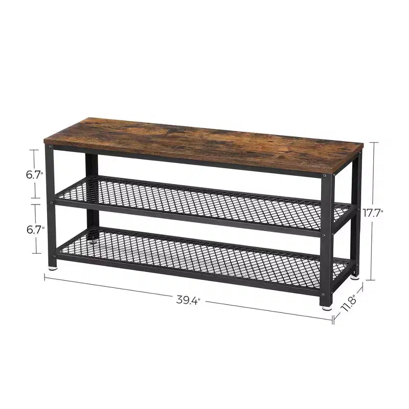 Banc de rangement à chaussures robuste à 3 niveaux avec étagères en treillis métallique, organiseur autoportant pour entrée de chaussures et de rangement, 30 x 100 x 45 cm