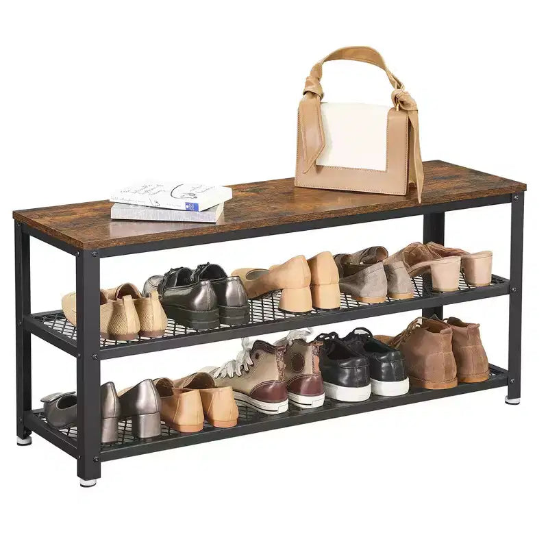 Banc de rangement à chaussures robuste à 3 niveaux avec étagères en treillis métallique, organiseur autoportant pour entrée de chaussures et de rangement, 30 x 100 x 45 cm