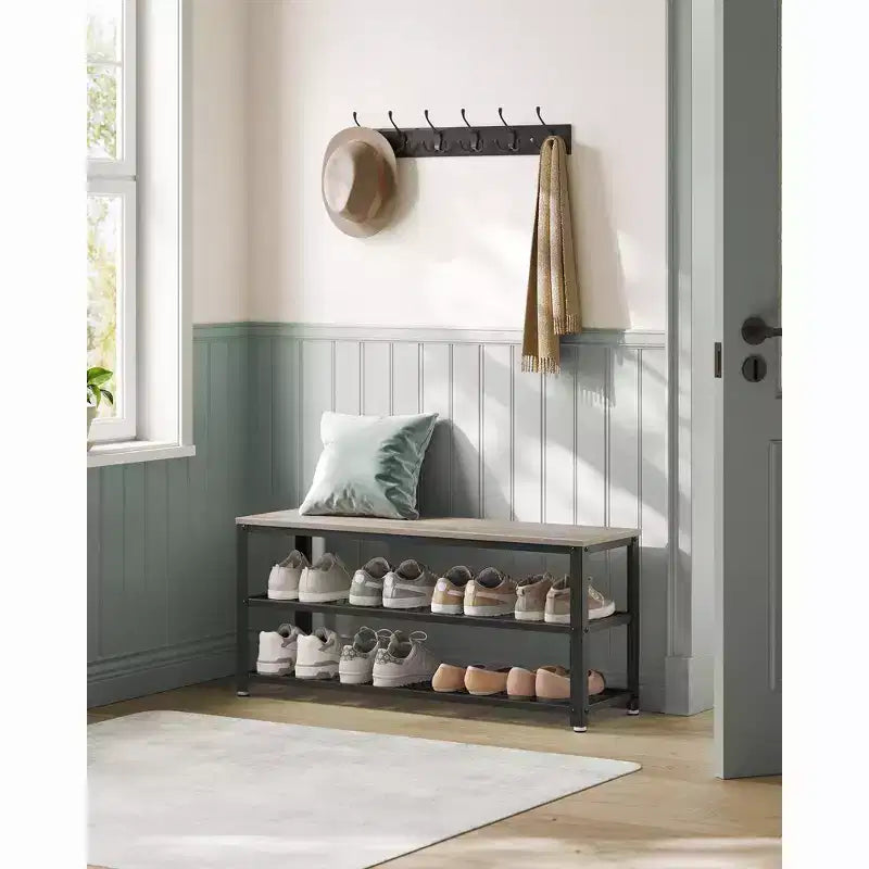 Banc de rangement à chaussures robuste à 3 niveaux avec étagères en treillis métallique, organiseur autoportant pour entrée de chaussures et de rangement, 30 x 100 x 45 cm