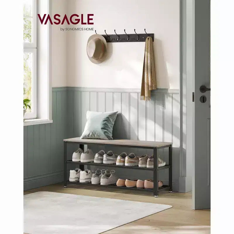 Banc de rangement à chaussures robuste à 3 niveaux avec étagères en treillis métallique, organiseur autoportant pour entrée de chaussures et de rangement, 30 x 100 x 45 cm