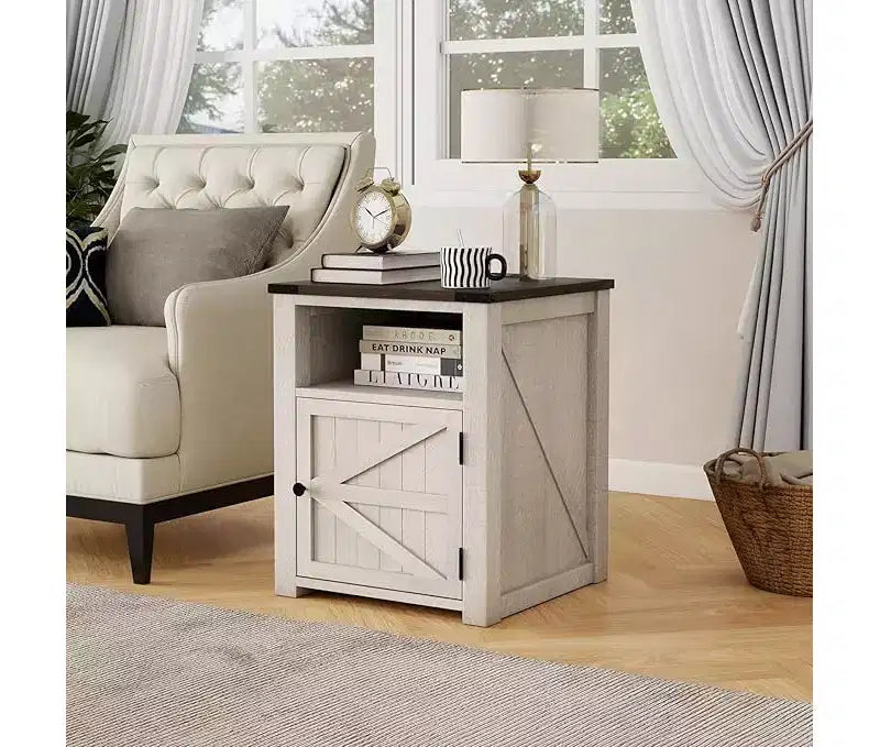 MUUEGM 24 Table d'appoint de ferme | Table de chevet avec station de charge, porte et étagère de rangement