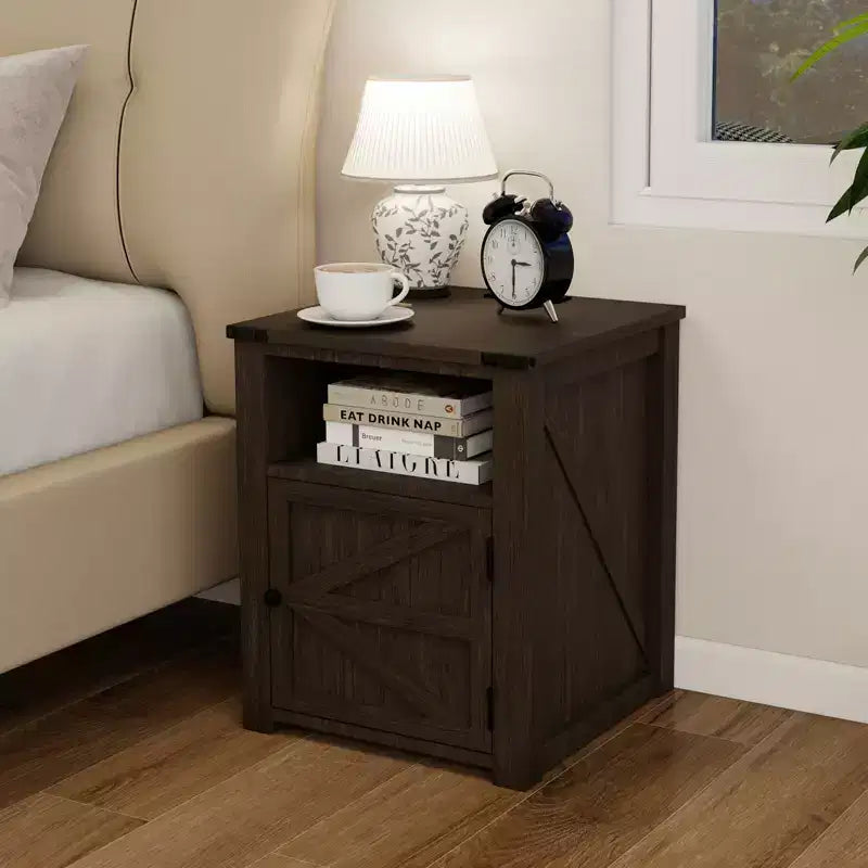MUUEGM 24 Table d'appoint de ferme | Table de chevet avec station de charge, porte et étagère de rangement