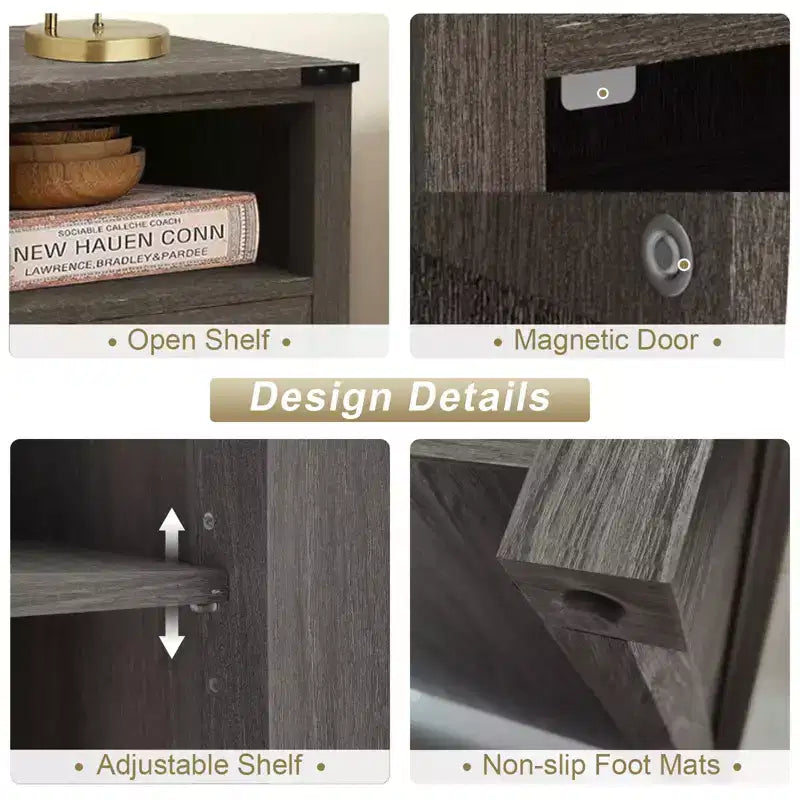 MUUEGM 24 Table d'appoint de ferme | Table de chevet avec station de charge, porte et étagère de rangement