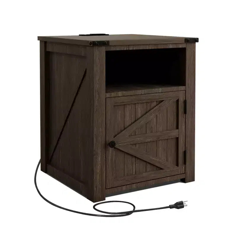 MUUEGM 24 Table d'appoint de ferme | Table de chevet avec station de charge, porte et étagère de rangement