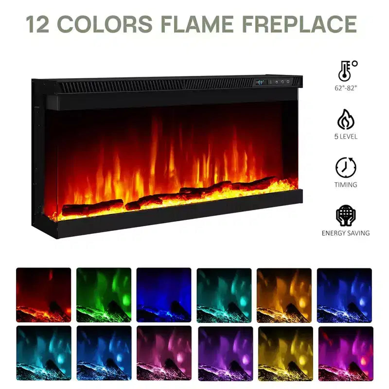 Meuble TV de ferme AMERLIFE avec cheminée LED et cheminée en verre à 3 côtés