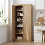 Armoire d'appoint en bois 72x31x16 de couleur naturelle, meuble de rangement avec étagères réglables pour cuisine, chambre à coucher, entrée, salon, salle à manger