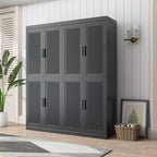Meuble buffet en bois noir de 36x124x16, organisateur de rangement avec étagères réglables et portes en rotin pour cuisine, chambre, entrée, salon