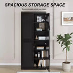Meuble buffet en bois noir de 36x124x16, organisateur de rangement avec étagères réglables et portes en rotin pour cuisine, chambre, entrée, salon
