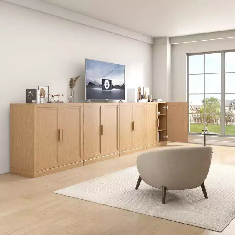 31x124x16 Wood Accent Cabinet in Natural Color, Storage Organizer with Adjustable Shelves for Kitchen Bedroom Entryway Living Room Dinning Room
