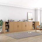 Meuble d'appoint en bois 31x124x16 de couleur naturelle, organiseur de rangement avec étagères réglables pour cuisine, chambre, entrée, salon, salle à manger