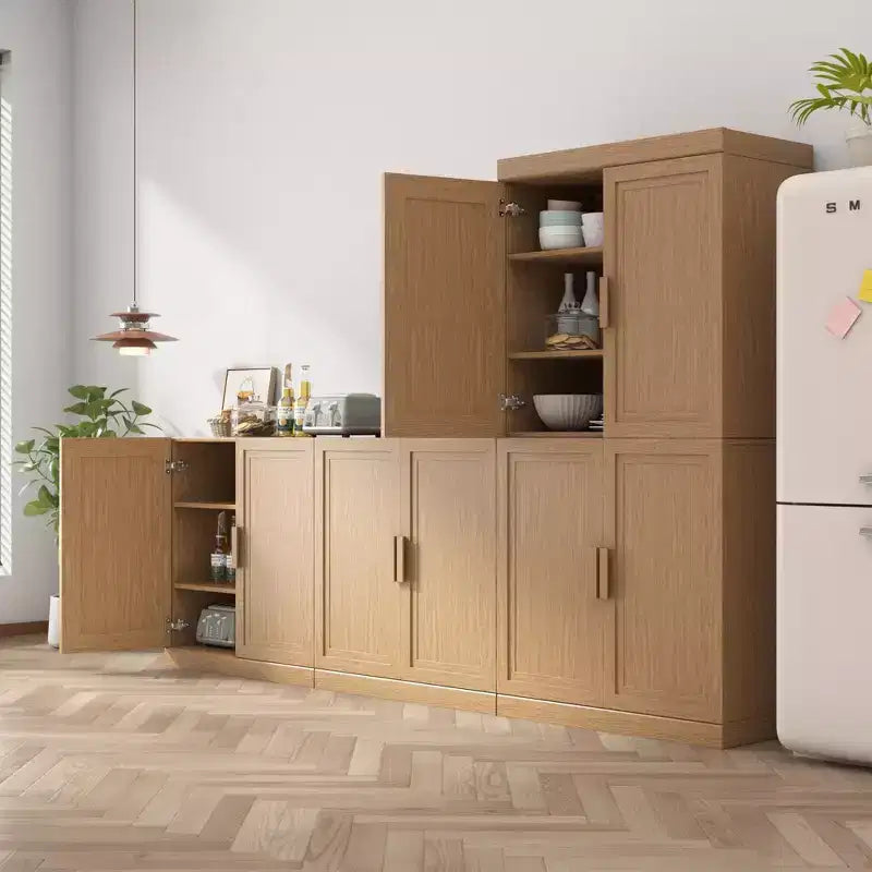 Meuble d'appoint en bois 31x124x16 de couleur naturelle, organiseur de rangement avec étagères réglables pour cuisine, chambre, entrée, salon, salle à manger