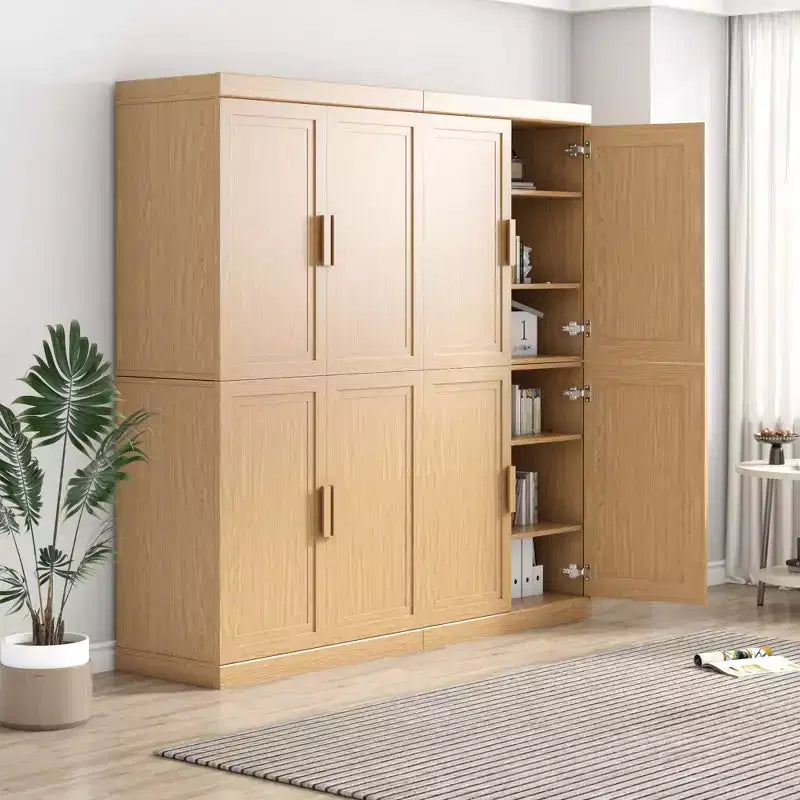 Meuble d'appoint en bois 31x124x16 de couleur naturelle, organiseur de rangement avec étagères réglables pour cuisine, chambre, entrée, salon, salle à manger