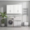 Bathroom Kitchen Wall Cabinet, Medicine Cabinet Over Toilet, Laundry Room Cabinet with Doors and Storage Shelves, White