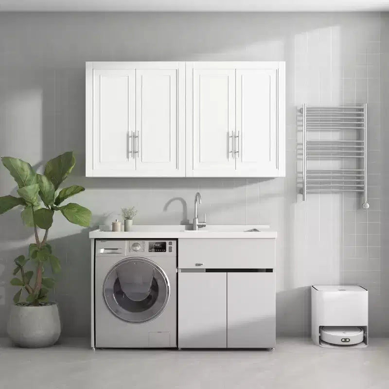 Bathroom Kitchen Wall Cabinet, Medicine Cabinet Over Toilet, Laundry Room Cabinet with Doors and Storage Shelves, White