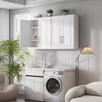 Armoire murale de salle de bain ou de cuisine, armoire à pharmacie au-dessus des toilettes, meuble de rangement de buanderie avec portes et étagères, blanc