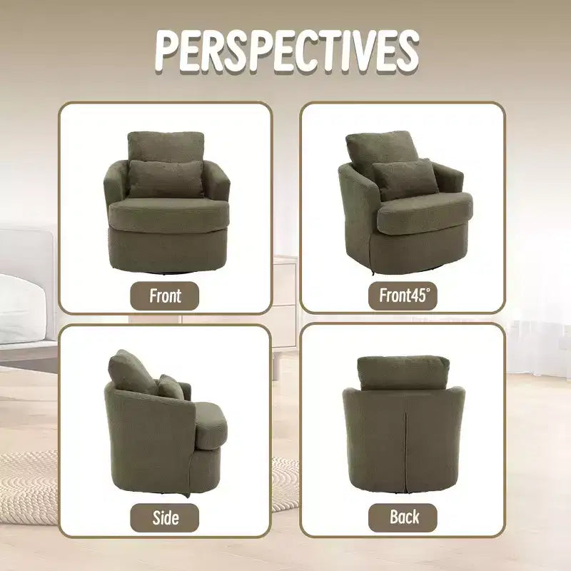 Fauteuil pivotant à 360 degrés Okak Modern Cushion pour chambre à coucher, fauteuil d'appoint confortable pour salon, appartement