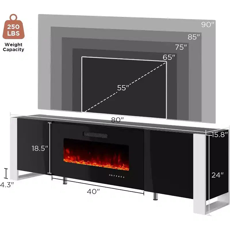Meuble TV de cheminée AMERLIFE avec pieds en U et cheminée