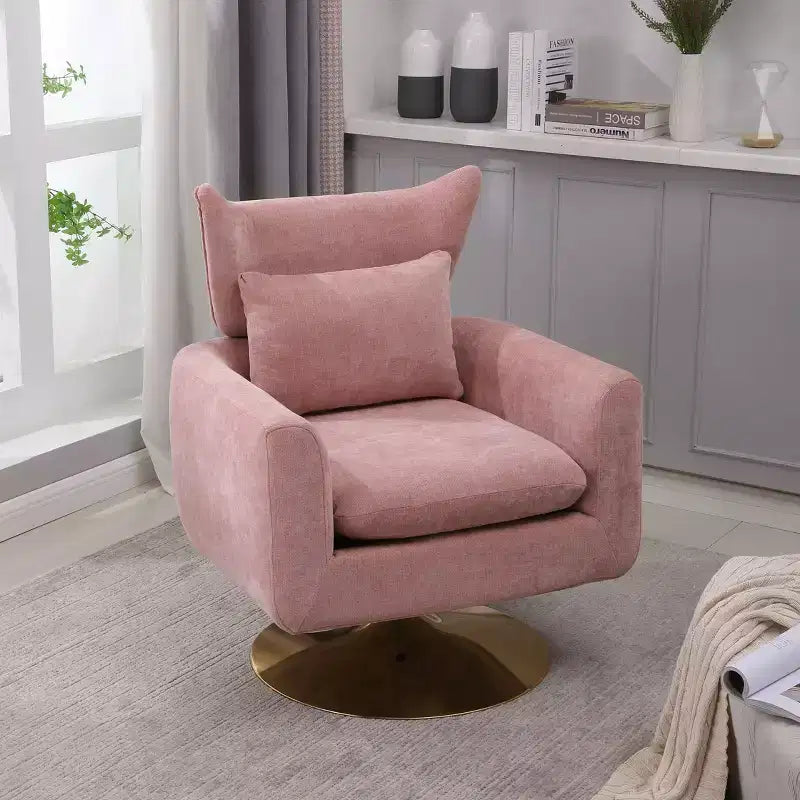 Okak 360 Degree Swivel Accent Chair, Classic Mid-Century Accent Chair with Gold Metal Basefor Living Room