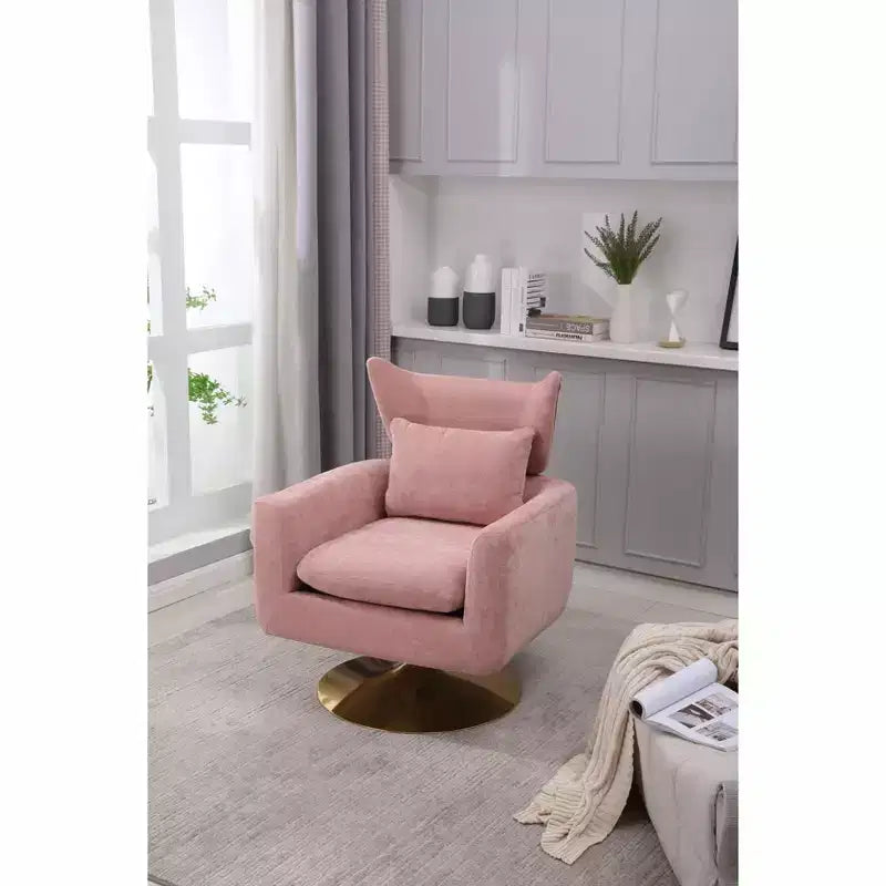 Fauteuil pivotant Okak 360°, fauteuil classique du milieu du siècle avec base en métal doré pour salon