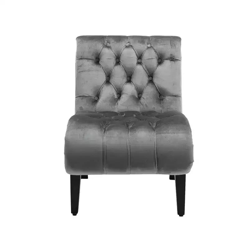 Fauteuil d'appoint moderne sans accoudoirs en velours Okak, Fauteuil confortable en tissu rembourré avec boutons et pieds en bois
