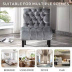 Fauteuil d'appoint moderne sans accoudoirs en velours Okak, Fauteuil confortable en tissu rembourré avec boutons et pieds en bois