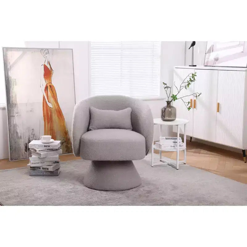 Fauteuil pivotant Okak, rond en tissu, parfait pour le salon