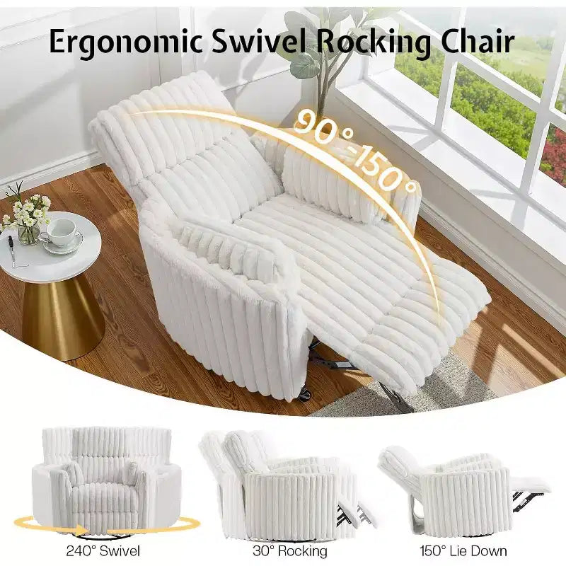 Fauteuil inclinable électrique de crèche AMERLIFE, planeur à bascule pivotant électrique avec USB et Type-C, fauteuil avec 2 oreillers, canapé inclinable pour la maison