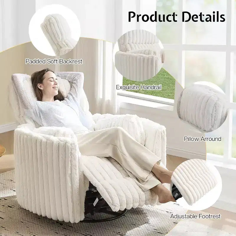 Fauteuil inclinable électrique de crèche AMERLIFE, planeur à bascule pivotant électrique avec USB et Type-C, fauteuil avec 2 oreillers, canapé inclinable pour la maison