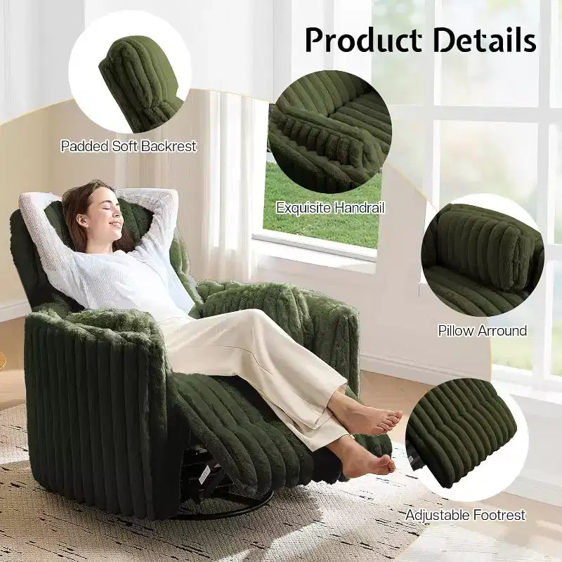 Fauteuil inclinable électrique de crèche AMERLIFE, planeur à bascule pivotant électrique avec USB et Type-C, fauteuil avec 2 oreillers, canapé inclinable pour la maison