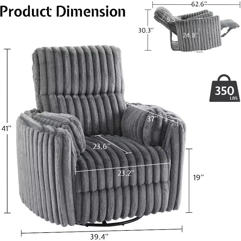 Fauteuil inclinable électrique de crèche AMERLIFE, planeur à bascule pivotant électrique avec USB et Type-C, fauteuil avec 2 oreillers, canapé inclinable pour la maison