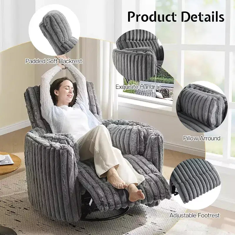 Fauteuil inclinable électrique de crèche AMERLIFE, planeur à bascule pivotant électrique avec USB et Type-C, fauteuil avec 2 oreillers, canapé inclinable pour la maison