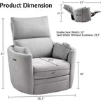 Fauteuil inclinable électrique de crèche AMERLIFE, planeur à bascule pivotant électrique avec USB et Type-C, fauteuil avec 2 oreillers, canapé inclinable pour la maison