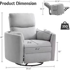 Fauteuil inclinable électrique de crèche AMERLIFE, planeur à bascule pivotant électrique avec USB et Type-C, fauteuil avec 2 oreillers, canapé inclinable pour la maison