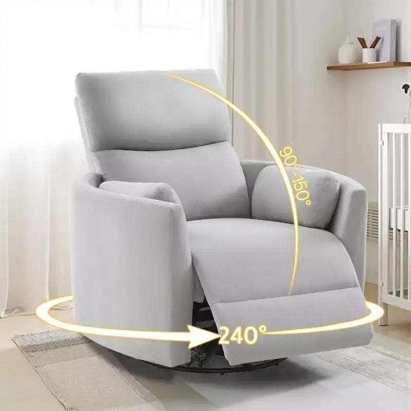 Fauteuil inclinable électrique de crèche AMERLIFE, planeur à bascule pivotant électrique avec USB et Type-C, fauteuil avec 2 oreillers, canapé inclinable pour la maison