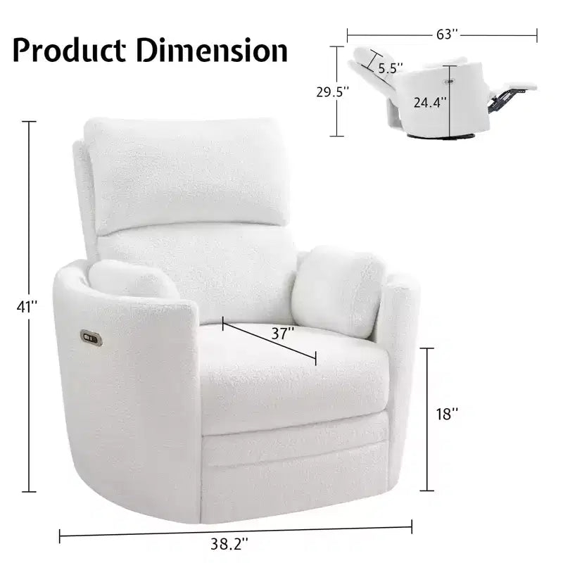 Fauteuil inclinable électrique de crèche AMERLIFE, planeur à bascule pivotant électrique avec USB et Type-C, fauteuil avec 2 oreillers, canapé inclinable pour la maison