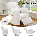 Fauteuil inclinable électrique de crèche AMERLIFE, planeur à bascule pivotant électrique avec USB et Type-C, fauteuil avec 2 oreillers, canapé inclinable pour la maison