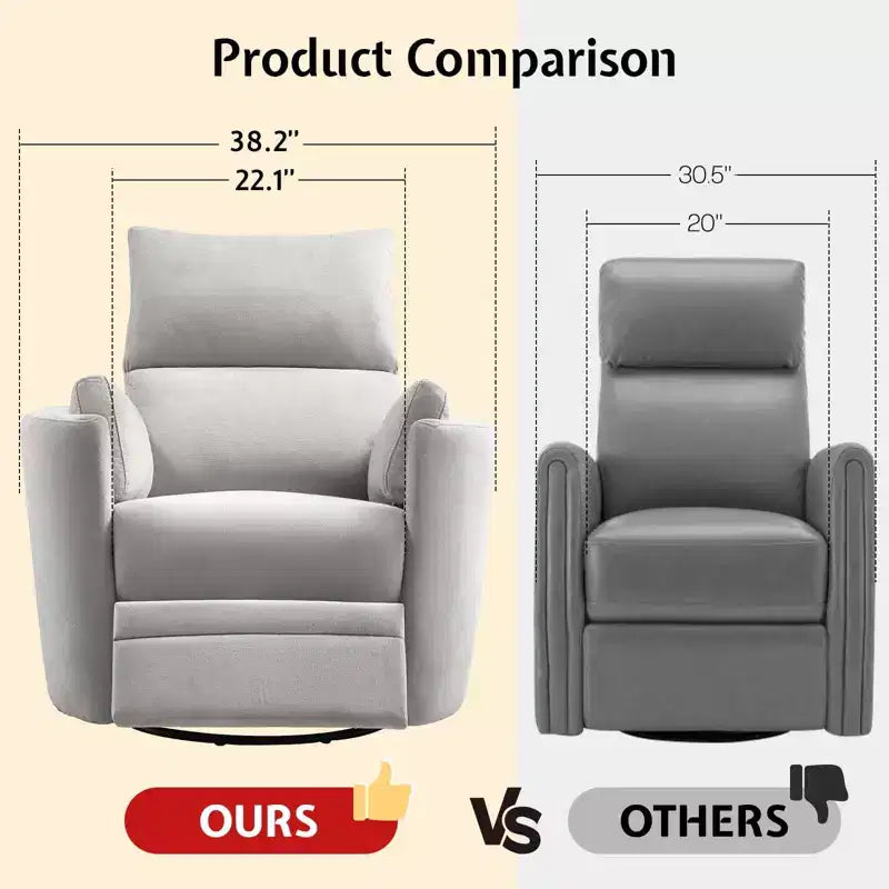 Fauteuil inclinable électrique de crèche AMERLIFE, planeur à bascule pivotant électrique avec USB et Type-C, fauteuil avec 2 oreillers, canapé inclinable pour la maison