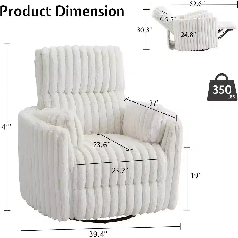 Fauteuil inclinable électrique de crèche AMERLIFE, planeur à bascule pivotant électrique avec USB et Type-C, fauteuil avec 2 oreillers, canapé inclinable pour la maison