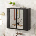 Chic Crate Black Wall-Mounted Vanity  2 Mirrored Doors & Open Shelf | Farmhouse Metal Frame | Over-the-Sink