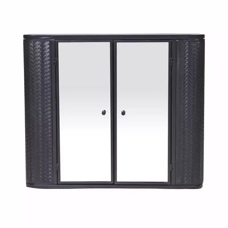 Meuble-lavabo mural noir Chic Crate à 2 portes miroir et étagère ouverte | Cadre en métal style ferme | Au-dessus de l'évier