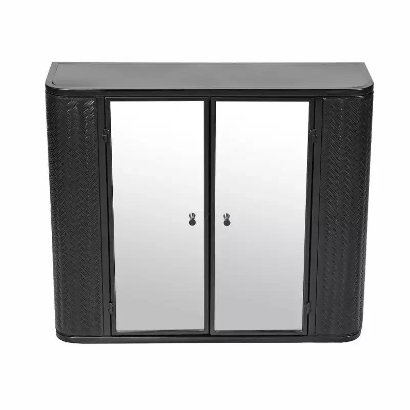 Meuble-lavabo mural noir Chic Crate à 2 portes miroir et étagère ouverte | Cadre en métal style ferme | Au-dessus de l'évier