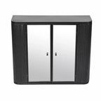 Meuble-lavabo mural noir Chic Crate à 2 portes miroir et étagère ouverte | Cadre en métal style ferme | Au-dessus de l'évier