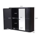 Meuble-lavabo mural noir Chic Crate à 2 portes miroir et étagère ouverte | Cadre en métal style ferme | Au-dessus de l'évier