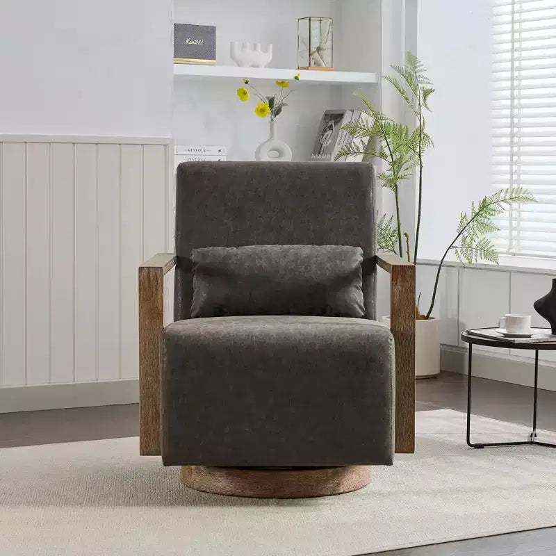Fauteuils d'appoint Okak pour chambre à coucher, fauteuil d'appoint moderne rembourré pivotant de 77 cm de large avec accoudoirs en bois massif et fauteuil de lecture confortable à 360 degrés