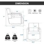 Fauteuils d'appoint Okak pour chambre à coucher, fauteuil d'appoint moderne rembourré pivotant de 77 cm de large avec accoudoirs en bois massif et fauteuil de lecture confortable à 360 degrés